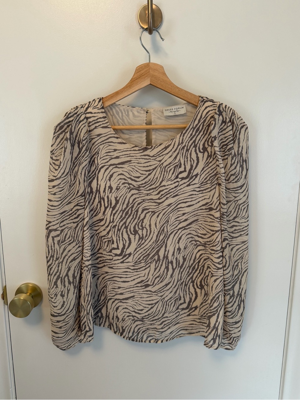 Dress Forum Beige and Brown Zebra-Pattern Long Sleeve Blouse